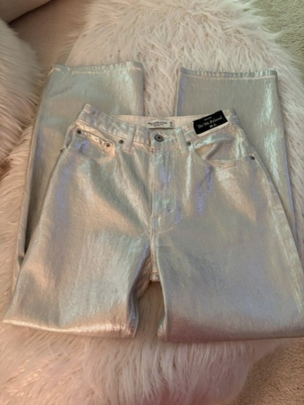 NWT ABERCROMBIE & FITCH METALLIC SILVER JEANS